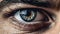 An epic eye of a man, beautiful gray iris with detailed texture, closeup shot. Generative Ai