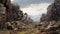 Epic Fantasy Landscape: Foothills With Sharp Rocks And Overcast Sky