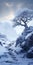 Epic Fantasy Scene: Snow-covered Tree On Cliff Side