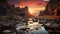 Epic Fantasy Scenes: Rocks In A River With Impressive Skies