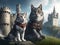 Epic Fantasy: Spellbinding Witcher Cat and Dog in the Castle Artwork