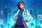 epic female doctor, with hands on the belt, the concept of advertising a children\\\'s doctor and pediatricsai generative