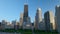 Epic flying camera shot of Chicago and lake Michigan