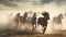 Epic Gallop: Majestic Horses Stirring Up a Dusty Symphony