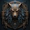 Epic High Fantasy Norse mythology Viking Wolf Head logo coat of arms emblem