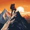 Epic Illustration of a Mountaineer Overcoming Extraordinary Challenges