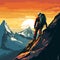 Epic Illustration of a Mountaineer Overcoming Extraordinary Challenges