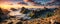 Epic landscape with views of mountains and gorges at sunrise. Nature landscape wallpaper