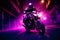 Epic Neon Futuristic Motorbiker Riding a Motorcycle At High Speed Illustration