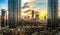 Epic panorama of the world trade center at sunset in Abu Dhabi city