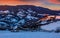 Epic red sunrise in Carpathian countryside