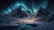 Epic Scene Of Blizzard Aurora Boreal Mountain Ice Landscape At The Bottom Of The Lake - Generative AI