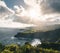 Epic scenic outlook of Miradouro de Santa Iria - north coast of Sao Miguel, largest island of Azores archipelago during