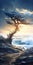 Epic Sci-fi Fantasy Artwork: Windblown Coastal Cypress Tree On Tumultuous Ocean