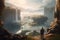 Epic Sci-Fi Vista: Towering Waterfalls and Futuristic Shapes in Ultra Realistic detail