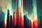 Epic scifi cityscape illustration with light effects, abstract background