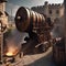 Epic siege engine, Massive siege engine unleashing destruction upon a fortified city wall5