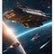 Epic space battle between futuristic spaceships in a starry sky Ideal for sci-fi book covers or space-themed graphics2