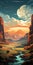 Epic Sunset Landscape Illustration With Richly Detailed Backgrounds