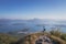 Epic view of hiker man on the mountain of Pat Sin Leng, Tai Po