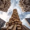 Epic View of Jenga Tower Toppling Down. Generative AI