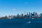 Epic view on Sydney cityscape with ferry boat