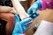 Epidermolysis bullosa, nurse cutting a bandage