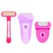 Epilation and hair removal tools for female. Epilators and razor. Isolated icon