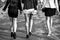 Epilation of the legs. three girls in short skirts