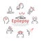 Epilepsy banner. Symptoms, Treatment. Line icons set. Vector signs for web graphics.