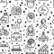 Epilepsy seamless pattern with thin line icons of symptoms and treatments: convulsion, disorder, dizziness, brain scan. World
