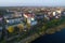 Epiphany Cathedral in the cityscape, April morning. Polotsk, Belarus