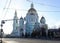 Epiphany Cathedral at Yelokhovo close to Baumanskaya metro station in Moscow. Sunny spring view.