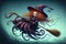 Epiphany hag octopus riding a broom illustration generative ai
