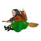 Epiphany`s italian character: Befana. Old woman on the broom.