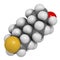 Epitiostanol (epithioandrostanol) cancer drug molecule. 3D rendering. Atoms are represented as spheres with conventional color