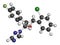 Epoxiconazole pesticide molecule. 3D rendering. Atoms are represented as spheres with conventional color coding: hydrogen white.