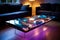 Epoxy resin living room table looks like northern light. Generative AI