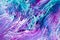 Epoxy resin paint with turquoise, purple and white colors. Liquid background with splashes and ripples. Modern abstract