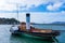 Eppleton Hall paddlewheel tugboat preserved by San Francisco Maritime National Historical Park. Golden Gate Bridge and seascape