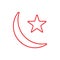 eps10 vector illustration of a red outline moon and star icon