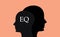Eq emotional question with sillhouette human brain head orange background