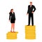 Equal pay day flat vector illustration gender stereotypes equality Feminism Concept of businessman and business woman balancing on