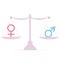 Equality of men and women, male and female equality concept, gender equality concept, gender symbols balancing on a scale. Vector