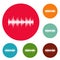 Equalizer melody icons circle set vector