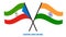 Equatorial Guinea and India Flags Crossed And Waving Flat Style. Official Proportion