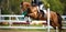 Equestrian Elegance. Show Jumping\\\'s Daring Display of Skill. Generative AI