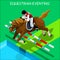 Equestrian Eventing Summer Games Icon Set.3D Isometric Jockey and Horse Jump Sporting Competition.