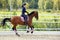 Equestrian girl riding sportive dressage horse