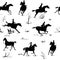 Equestrian horse riding style silhouette seamless pattern. Black and white english fox hunting style.